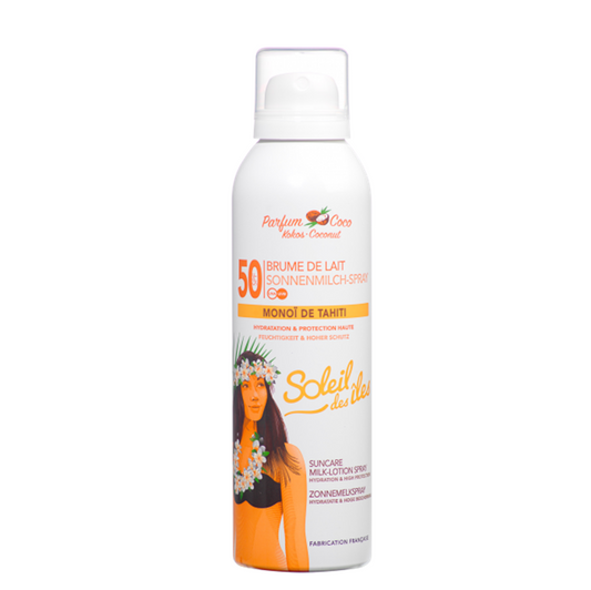 Brume de lait coco FPS 50 au MonoÏ de Tahiti